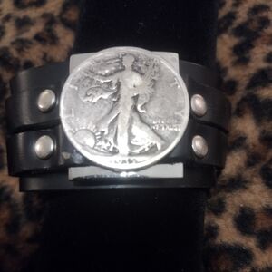 REAL U.S. Coin, Walking Liberty Silver Half Dollar On Black Band